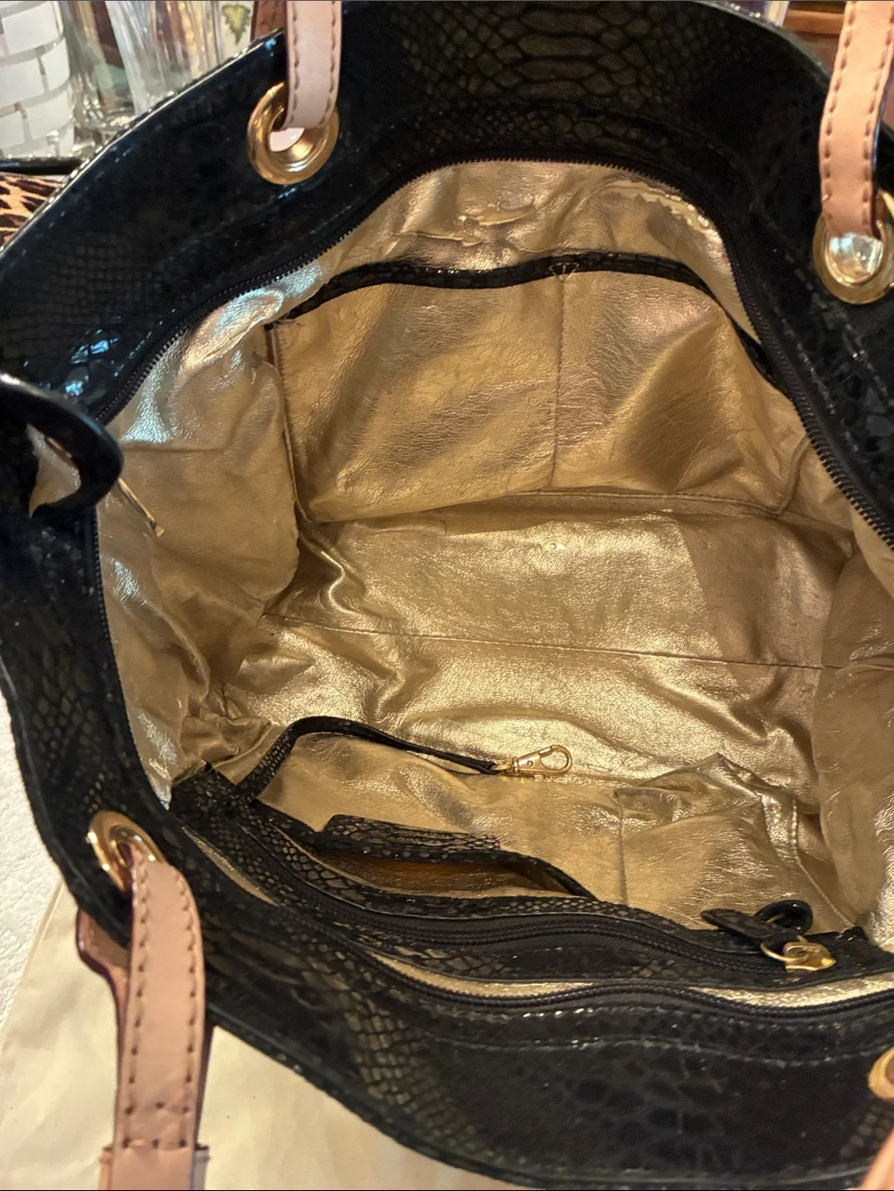 Michael Kors Black Patent Snake-Embossed Tote with Leather Handles